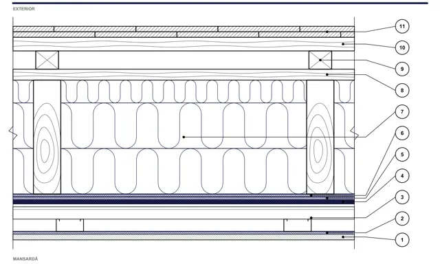 CAD detail ISO-MAN-B25: Podkroví na krokvích — System 10 Medium