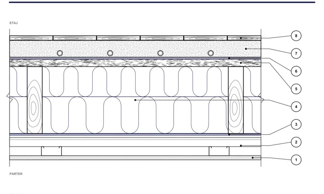 CAD detail ISO-PLA-03: Dřevěný mezipatrový strop — varianta s Wolle
