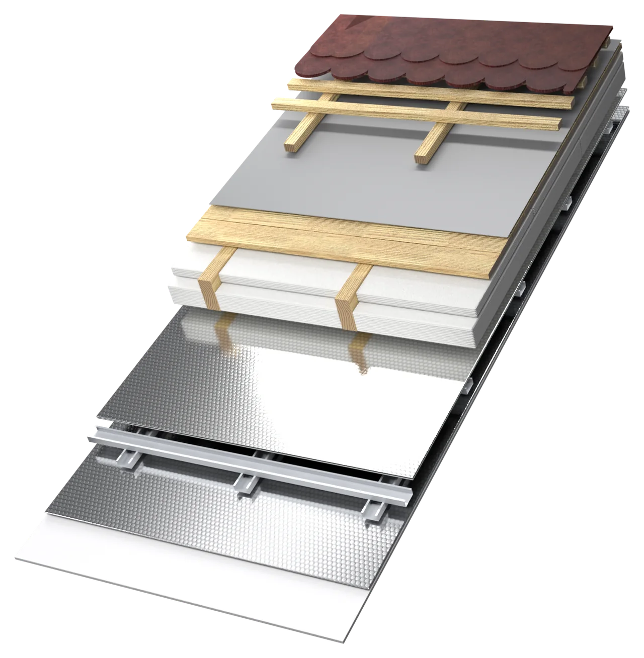 Section through a habitable attic with System 10 Basic: Wolle between the rafters, Gold beneath the rafters, the air layer and Multistrat before the plasterboard